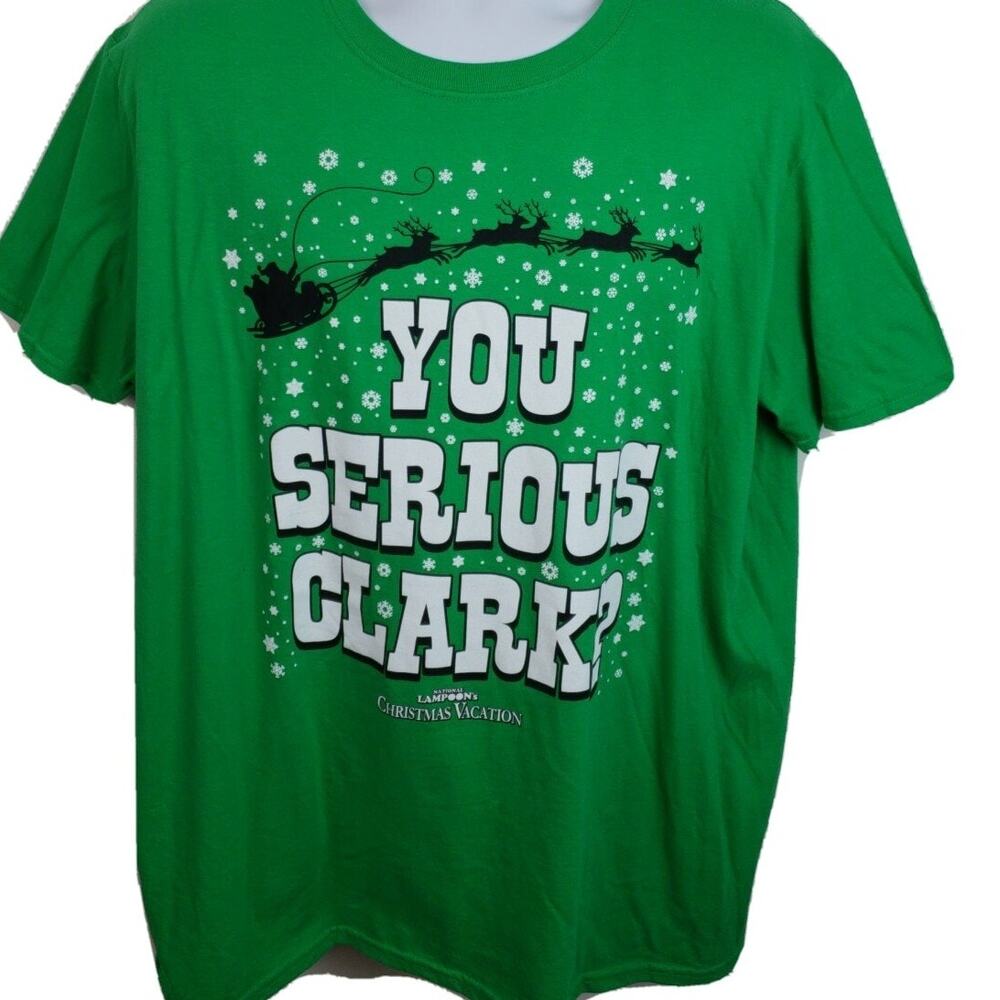 Official National Lampoons Christmas Vacation Serious Clark Green Tshirt Size XL